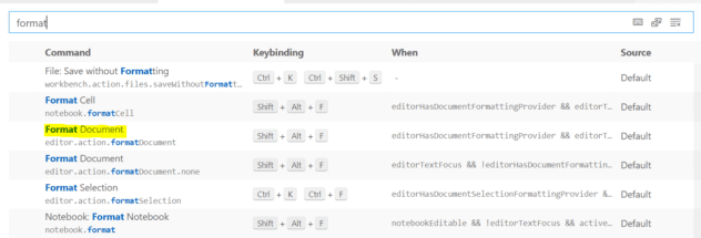 Format code in visual studio code using shortcut and menu
